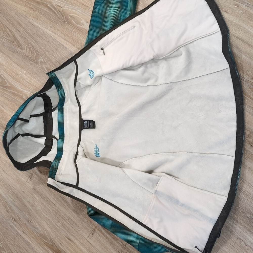 💙💚 The North Face Blue Checker Pattern Fleece Lined Jacket Women's size M 💚💙 - Picture 2 of 12